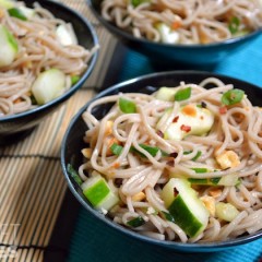 Crunchy Cucumber Pasta with and Spicy Peanut Sauce